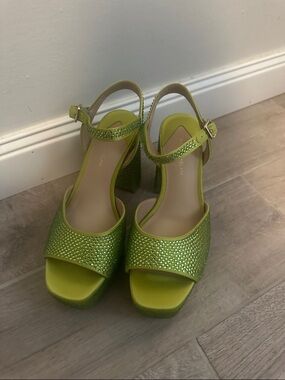 ANTONIO MELANI Lime Green Crystal Platform Block Sandals